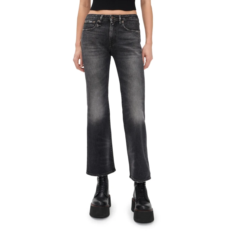 R13 Joan Cropped Flare Jeans Essex Black Stretch 25