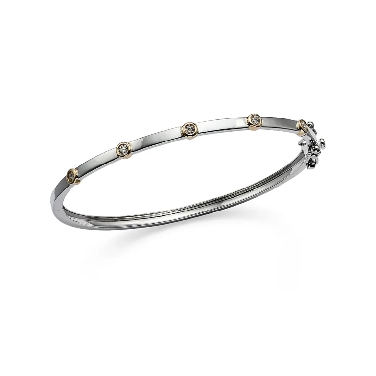 Diamond Bangle Bracelet in 14K Yellow & White Gold, 0.20 tcw