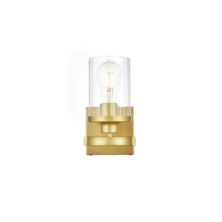 Brass and Clear One Light Bath Sconce from the Saanvi Collection