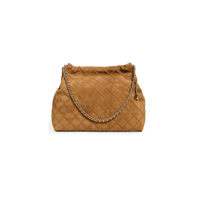 Tory Burch Fleming Suede Hobo Bag Chicory Brown One Size