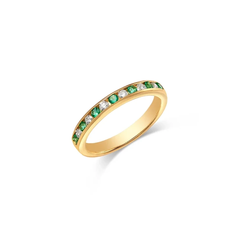Gemstone & Diamond Channel Set Ring in 14K Yellow Gold