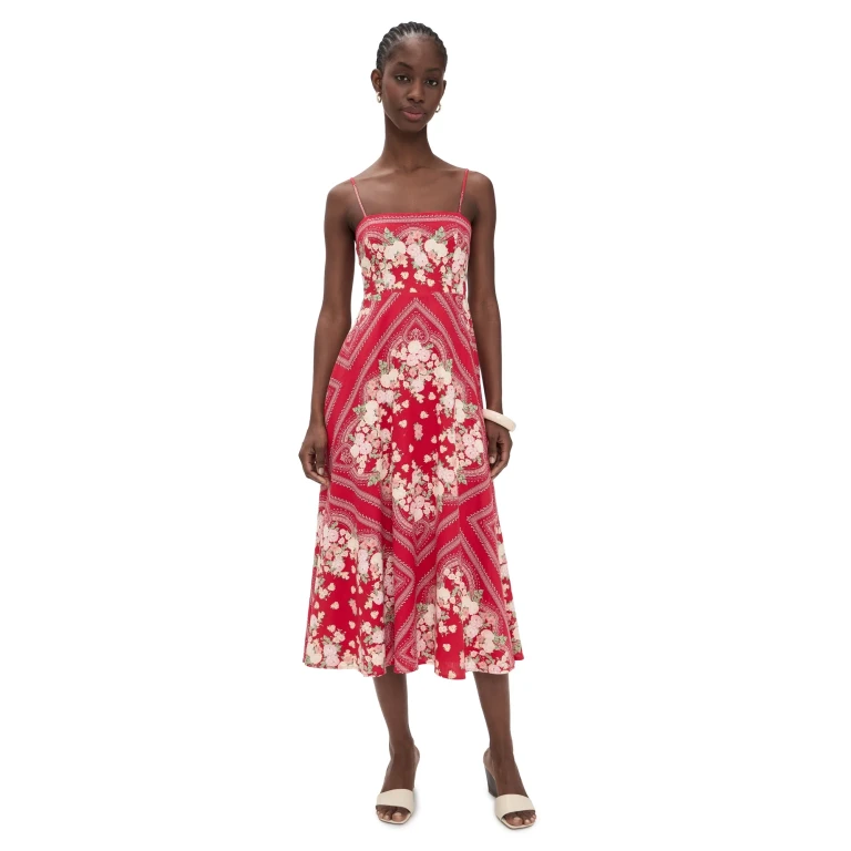 WAYF Josefina Midi Dress Red Scarf XL