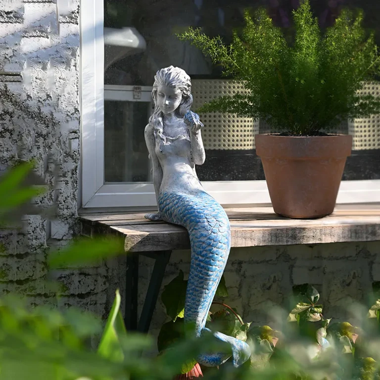 25" Outdoor Statues Mermaid Decor White Resin Garden Ornaments Sculpture Decor Art