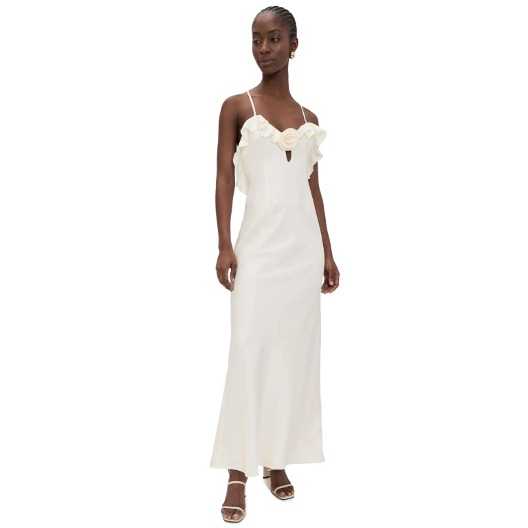 Runaway the Label Avalee Frill Trim Maxi Dress Ivory S
