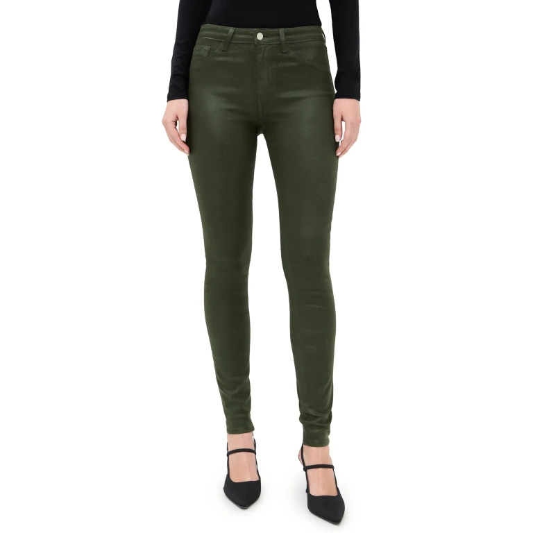L'AGENCE Marguerite High-Rise Skinny Jeans Deep Olive Coated 28