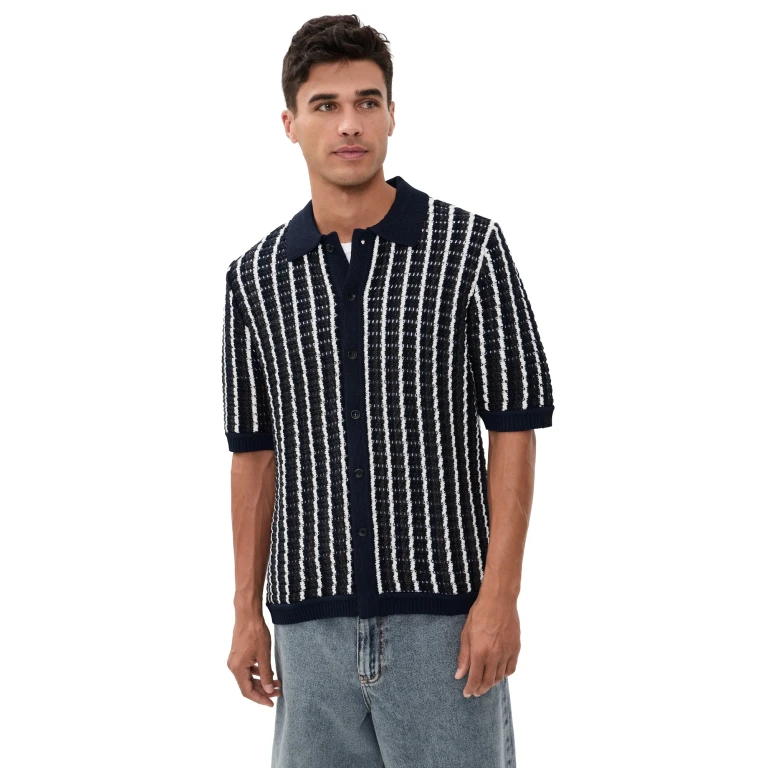 rag & bone Dalton Short Sleeve Crochet Shirt Navml S