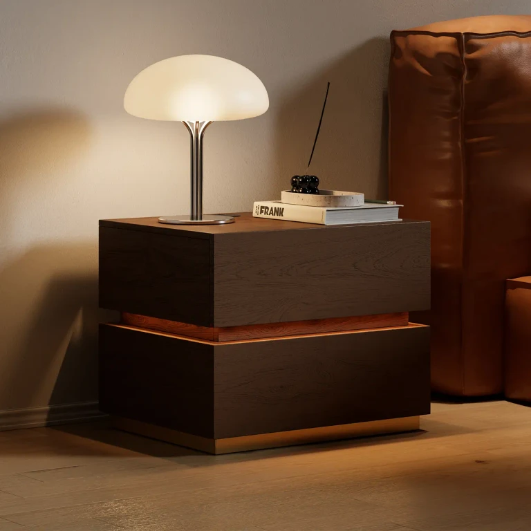 Smart Nightstand Wireless Charging Station Bedside Table with with 3 Drawers & LED Light White Night Stand