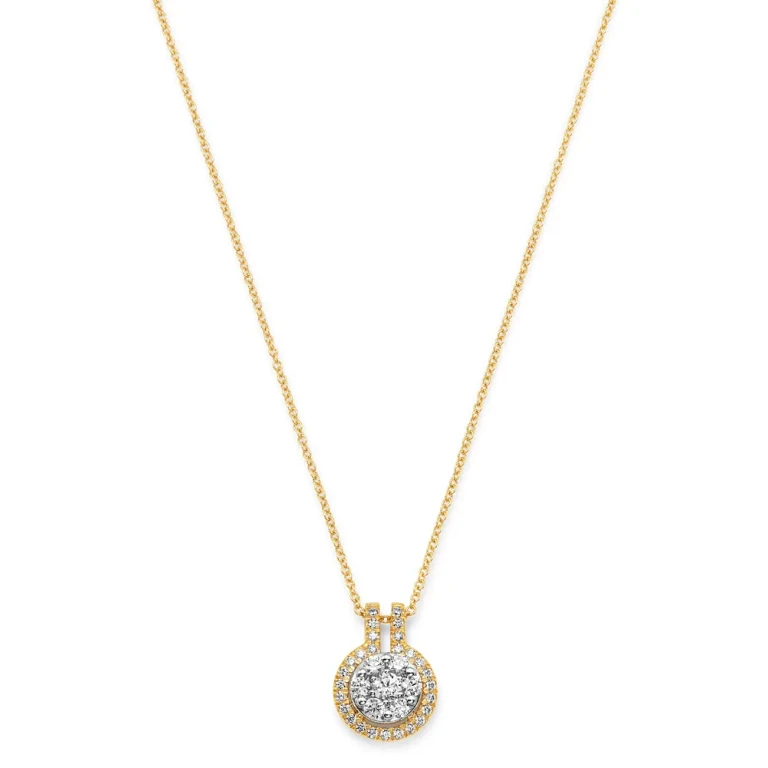 Diamond Halo Cluster Pendant Necklace in 14K White & Yellow Gold