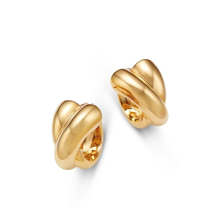 Crossover Huggie Hoop Earrings in 14K Yellow Gold