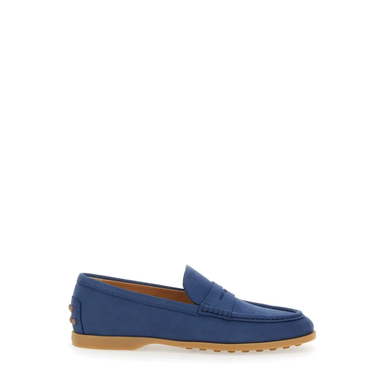 Tod's Blue Loafers With Rubber Detail On The Back And Rubber Sole In Blue Suede For Women
