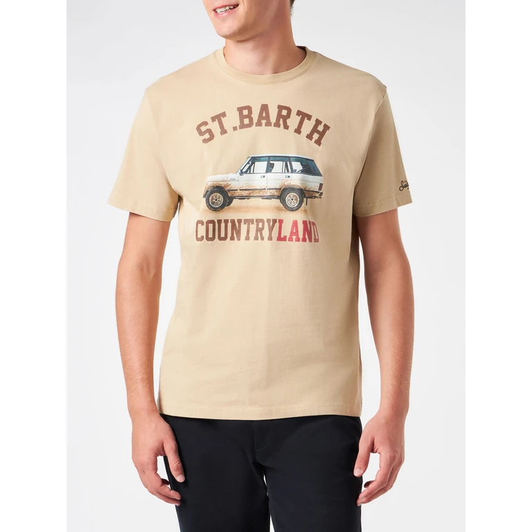 Mc2 Saint Barth Man Heavy Cotton T-Shirt With St. Barth Countryland Print White - Men