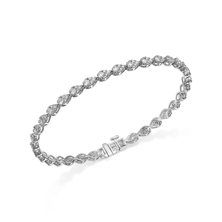 Diamond Mini Pear Cluster Tennis Bracelet in 14K White Gold, 2.00 tcw