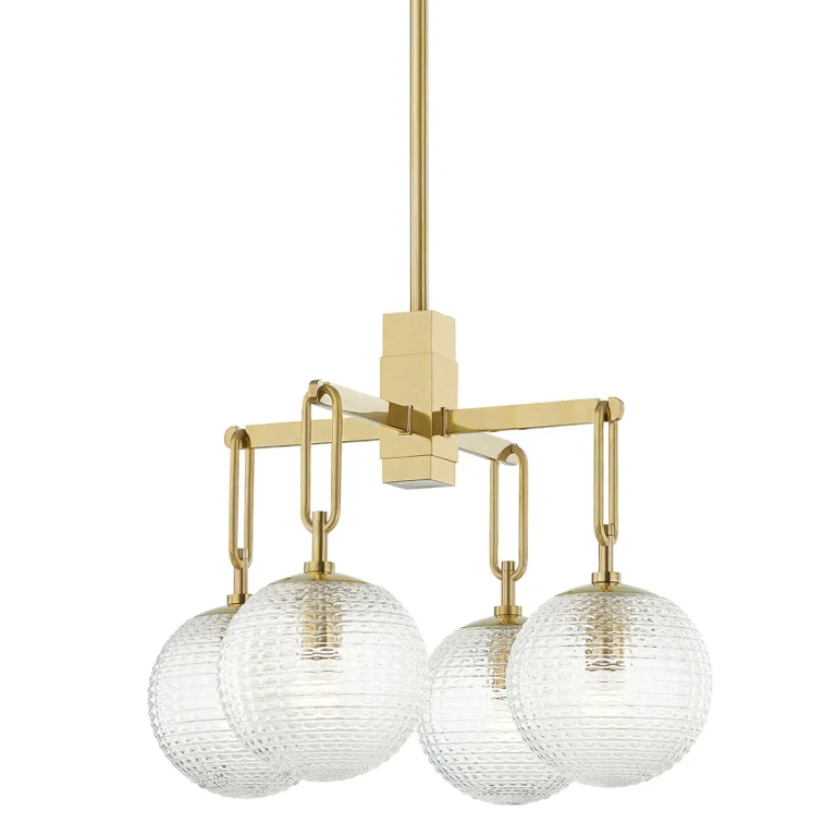 Aged Brass Four Light Chandelier from the Jewett Collection