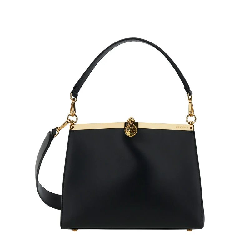 Etro medium Vela Black Shoulder Bag With Logo And Pegasus Charm In Leather Woman