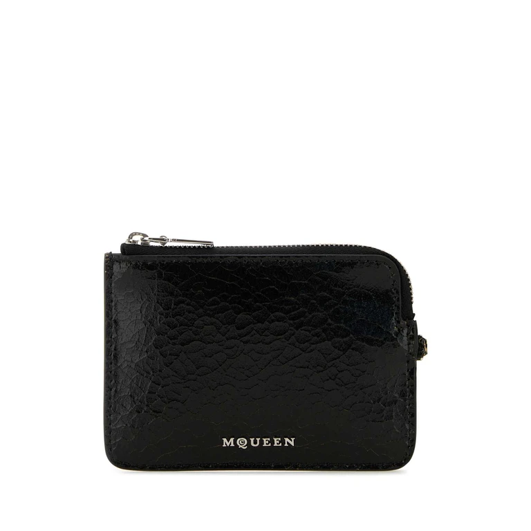 Alexander McQueen Black Leather Card Holder Blackcaramelsilver Portafogli - Men