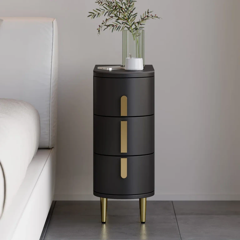 Modern Off-White Narrow 3 Drawer Nightstand Sintered Stone Top Bedside Table