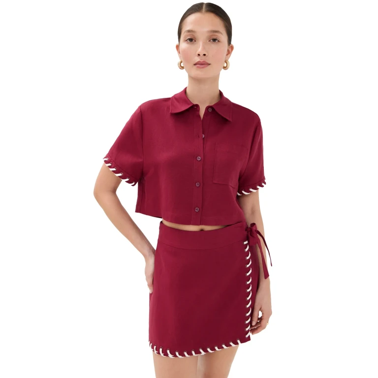 SIMKHAI Auggie Camp Shirt Oxblood Multi S