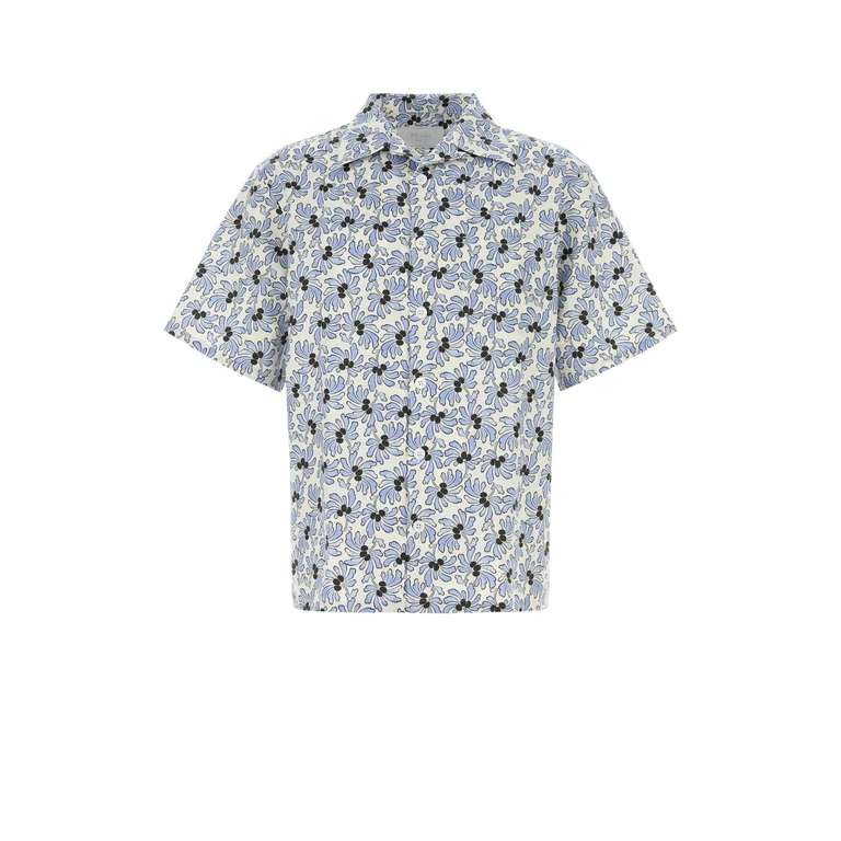 Prada Printed Poplin Shirt Avorio+celeste Exterior: Cotton Silk Camicie - Men