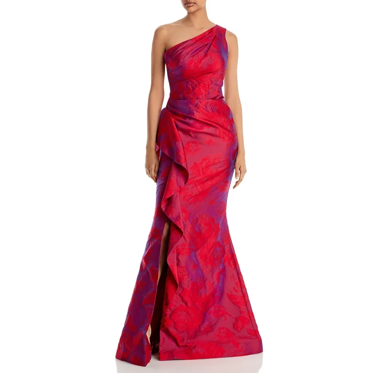 Teri Jon by Rickie Freeman One Shoulder Printed Jacquard Gown