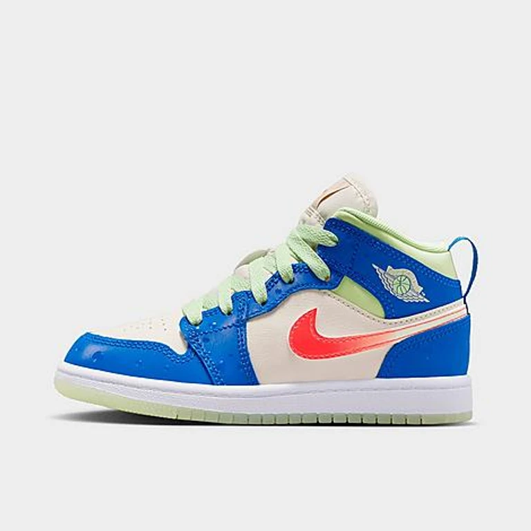Jordan Little Kids Air Retro 1 Mid SE Casual Shoes in Game Royal/Barely Volt/Infrared 23 Size: 1.0