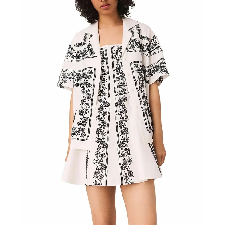 Maje Short-Sleeve Embroidered Shirt