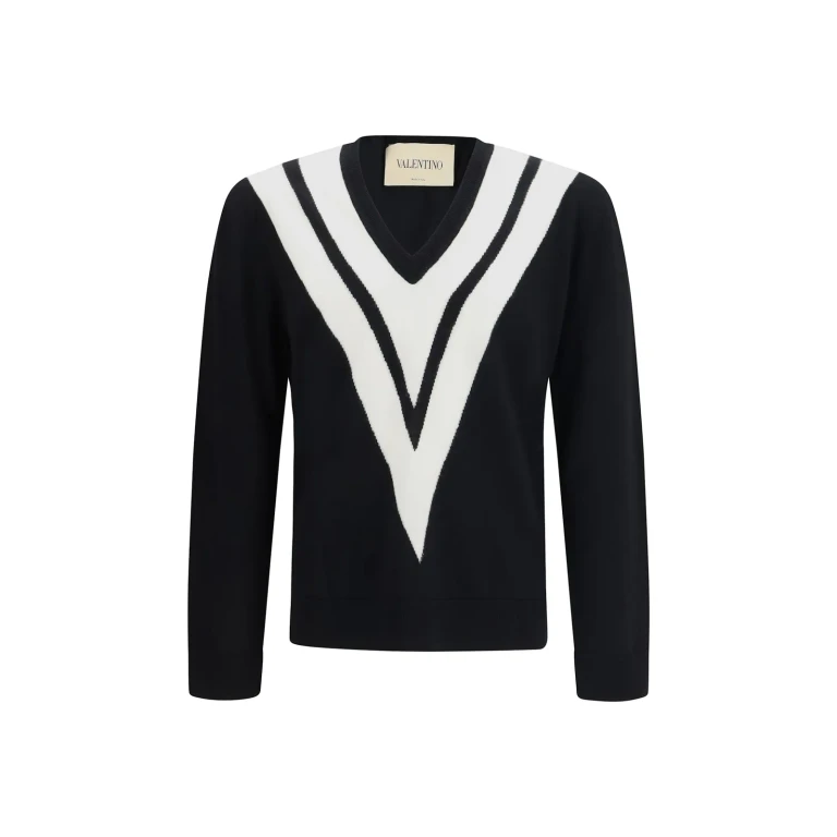 Valentino Sweater In Virgin Wool With Intarsia V Detail