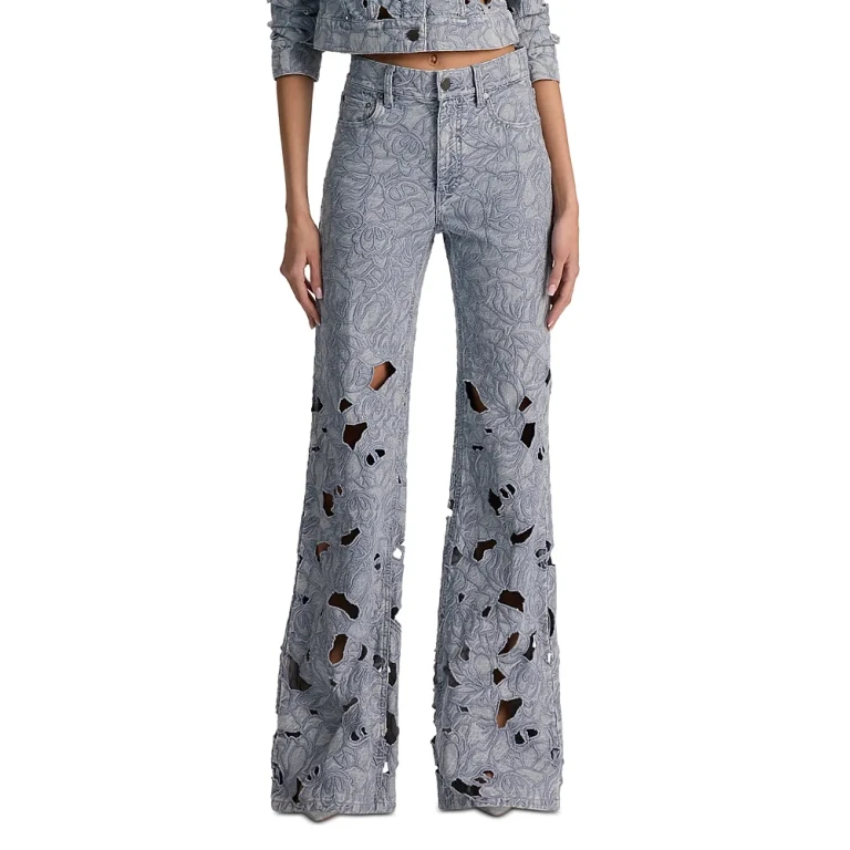 Alice and Olivia Chic High Rise Embroidered Eyelet Jeans in Rockstblue