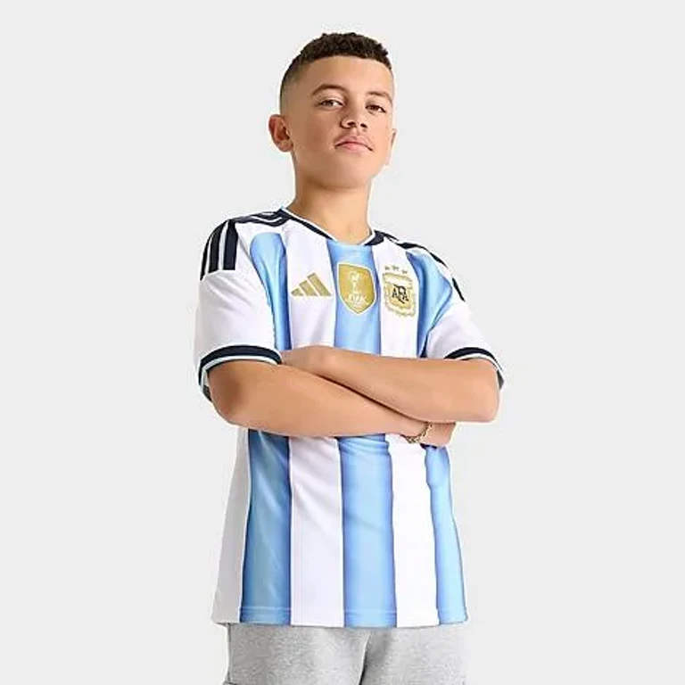 adidas Big Kids Argentina Home Replica Soccer Jersey in White/Icey Blue/Light Blue Size: XS