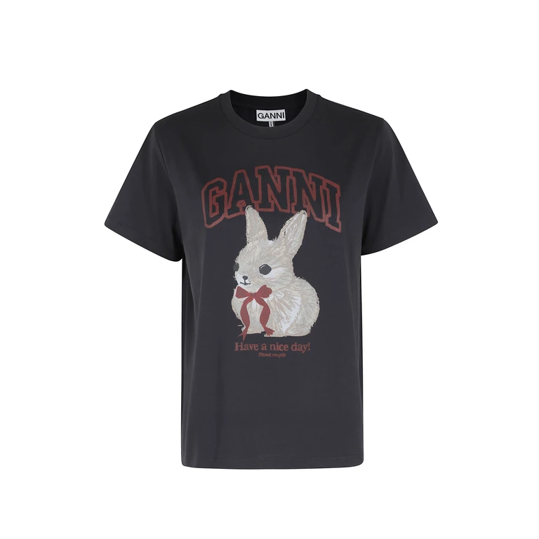 Ganni Basic Cotton Jersey Tshirt Black Organic T-shirt - Women