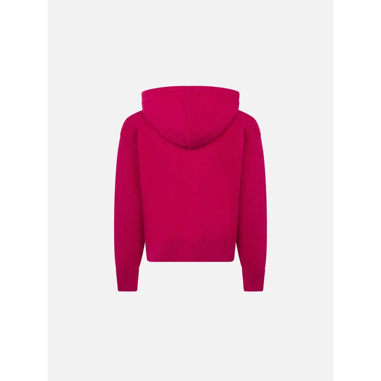 Mc2 Saint Barth Girl Fuchsia Cropped Hooded Sweater With Rhinestones Pink