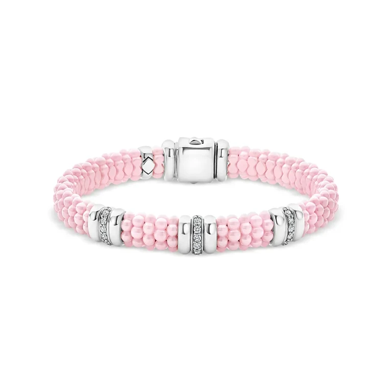 Lagos Sterling Silver Pink Caviar Diamond Station Ceramic Bead Bracelet