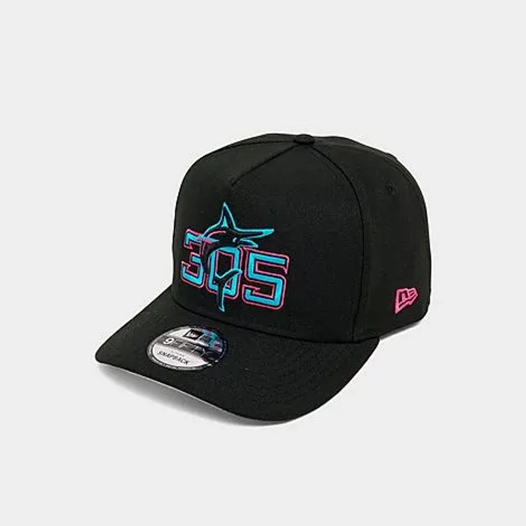 New Era Miami Marlins MLB 9FIFTY A-Frame Snapback Hat in Black