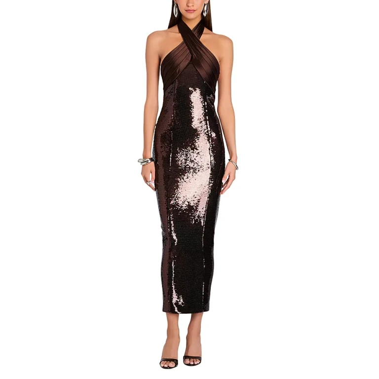 Retrofete Tamra Sequin Halter Neck Dress