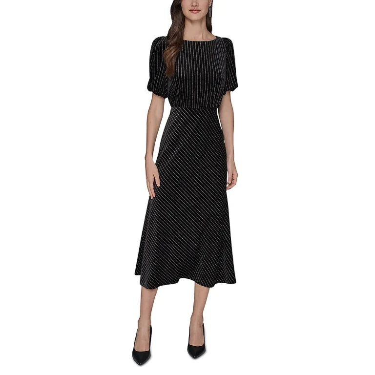 Karl Lagerfeld Paris Velvet Pinstriped Midi Dress