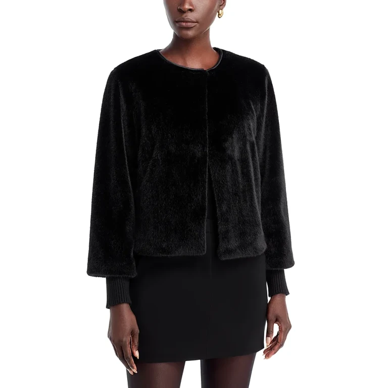 T Tahari Faux Fur Knit Cuff Jacket