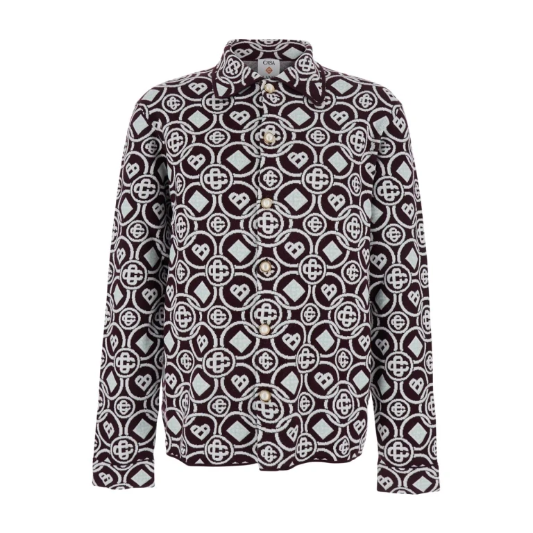 Casablanca Bordeaux Shirt With Classic Collar And All-over Monogram In Cotton Man