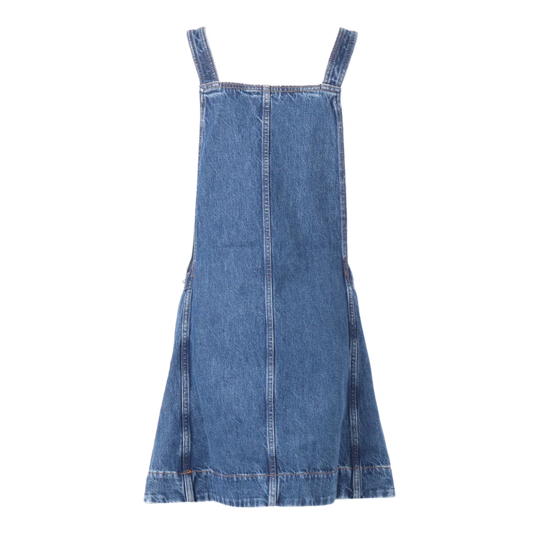 7 For All Mankind Dungaree Dress Le Blue With Carpenter Details