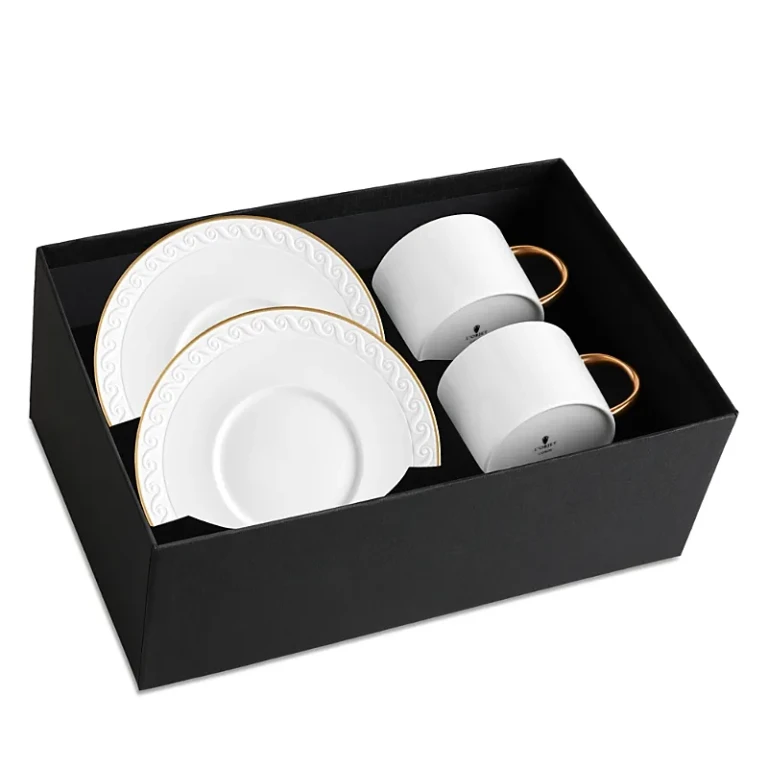 L'Objet Neptune Gold Trim Tea Cup & Saucer, Set of 2