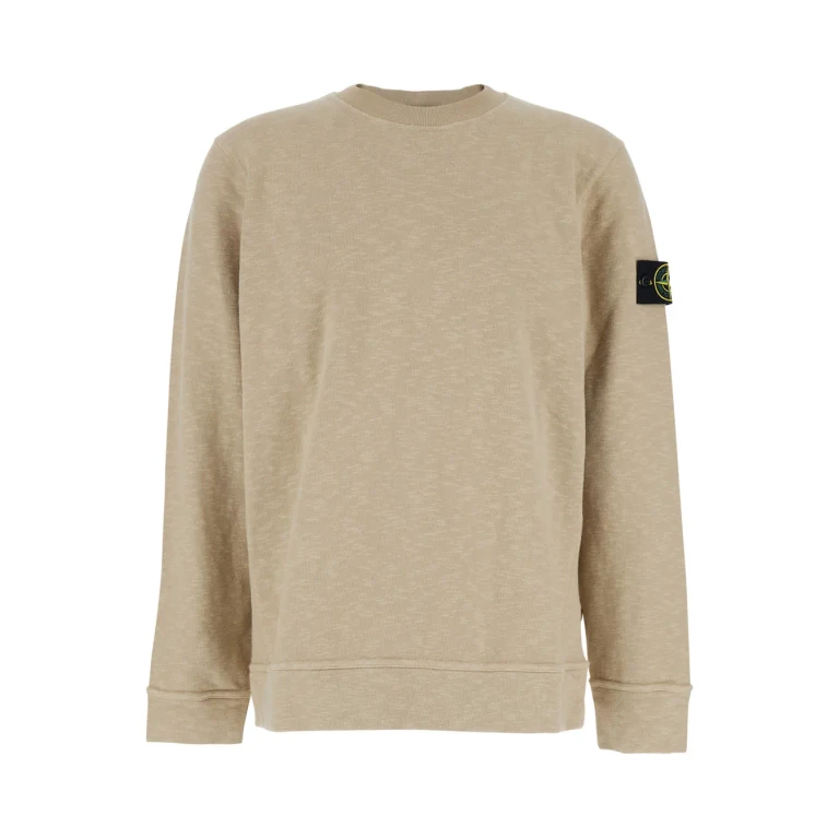 Moletom com gola redonda Stone Island Bege com patch de logotipo na manga