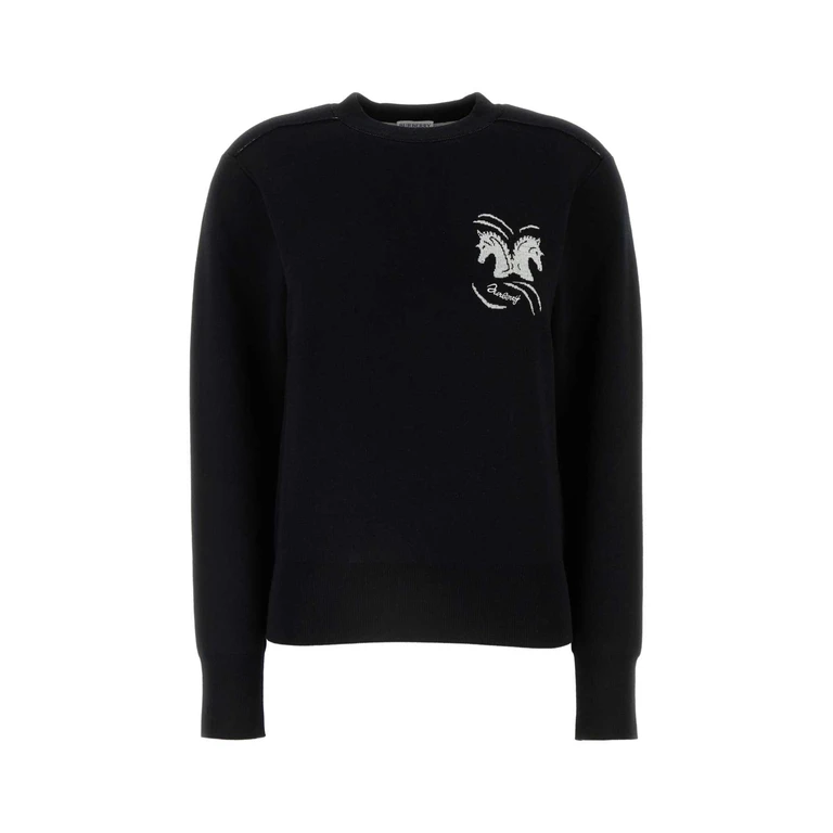 Burberry Black Stretch Wool Blend Sweater Exterior: Nylon Elastane Maglieria - Women