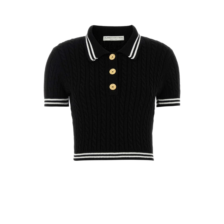 Alessandra Rich Black Cotton Polo Shirt Exterior - Women