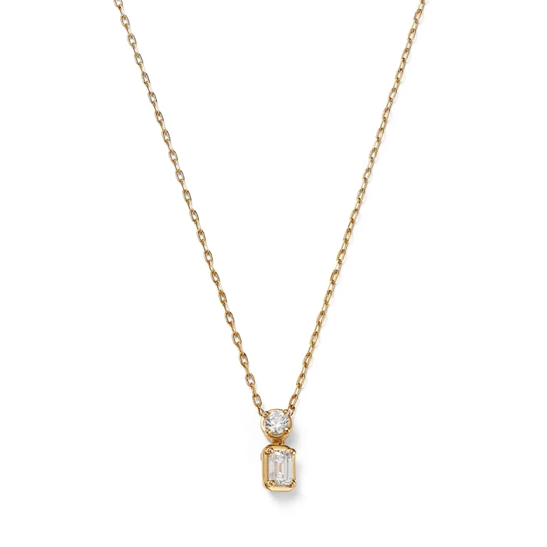 Diamond Round & Emerald Cut Pendant Necklace in 14K Yellow Gold, 0.33 tcw