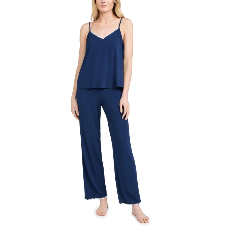 Eberjey Frida Cami and Pants Pajama Set Navy/Ivory S