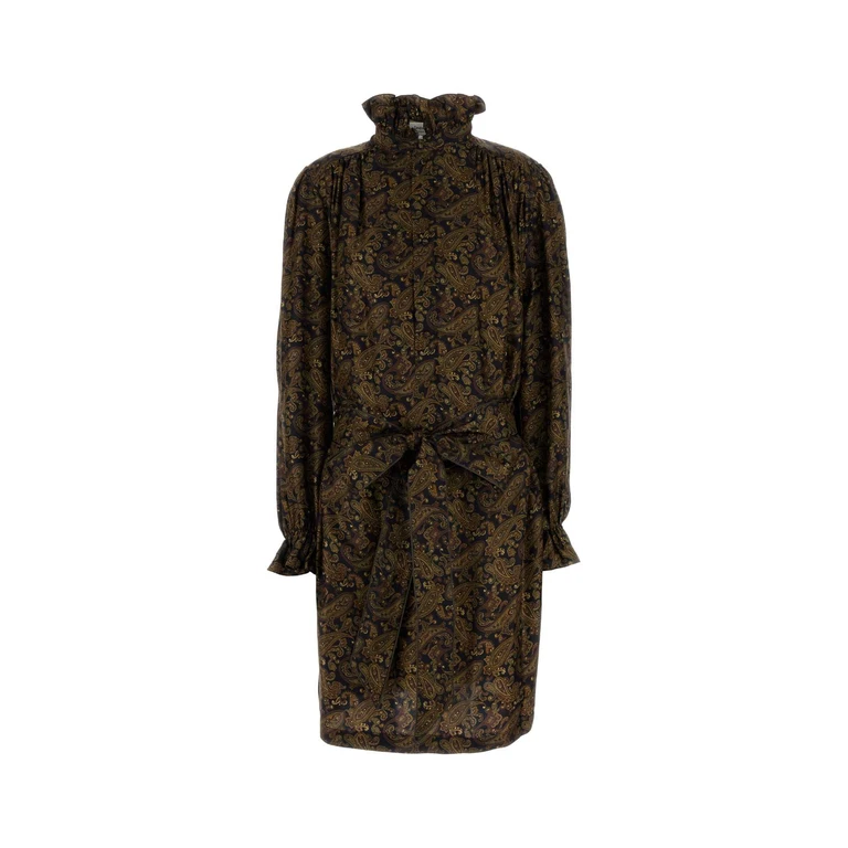 Saint Laurent Printed Twill Dress Navymulticolore Exterior: Silk Abiti - Women
