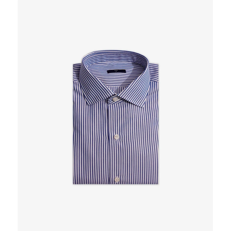 Larusmiani Tailored Cotton Shirt Greenwich Blue Hand Made - Men