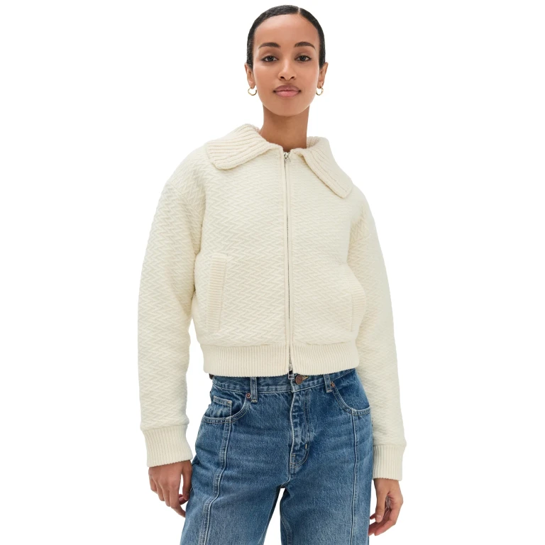 Guest in Residence Cross Country Knit Bomber Jacket Cream L