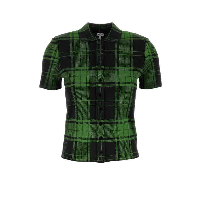 Loewe Embroidered Stretch Silk Blend Shirt Greenblack Exterior: Nylon Elastane Camicie - Women