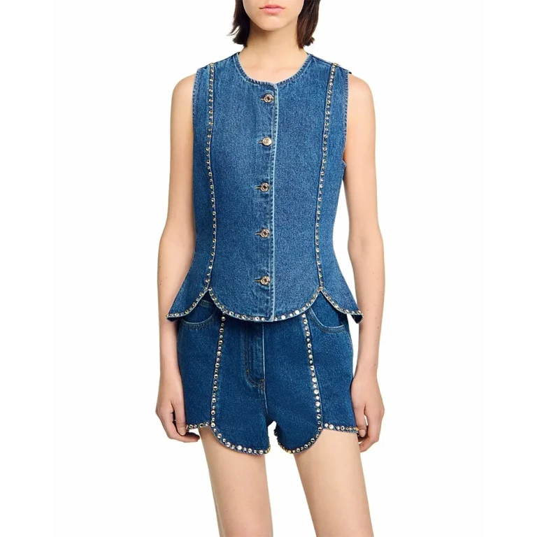 Sandro Rhinestone Denim Top
