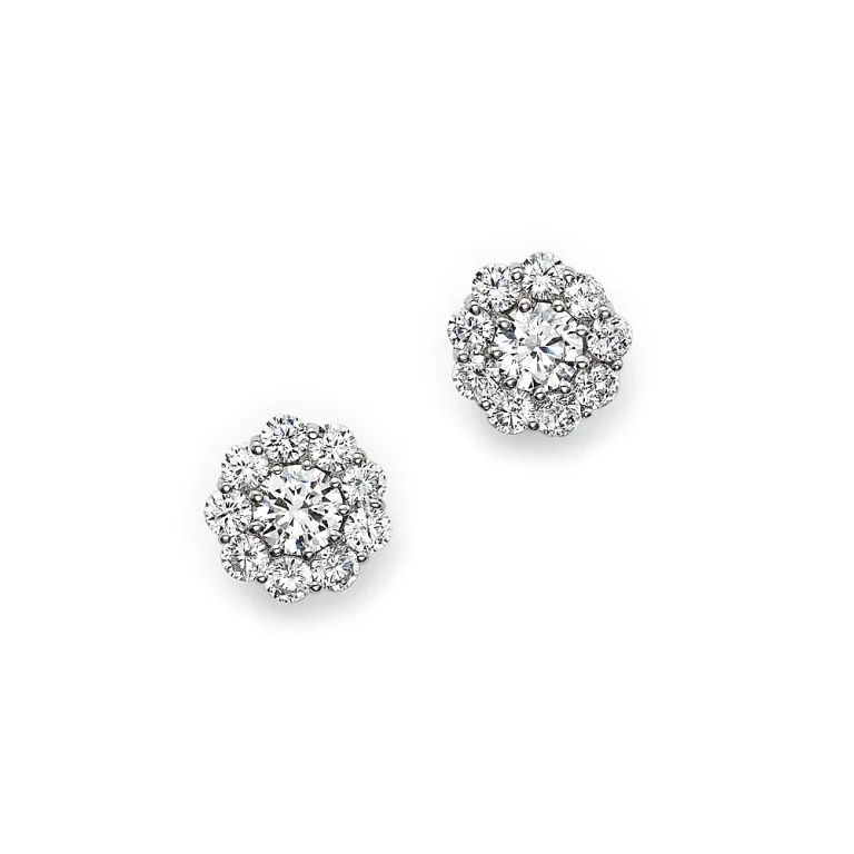 Certified Diamond Halo Stud Earrings in 14K White Gold, 1.0 tcw