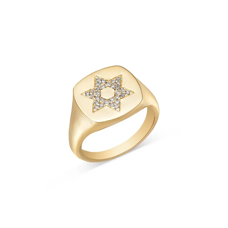 Men's Diamond Star of David Pinky Ring in 14K Yellow Gold, 0.15 tcw